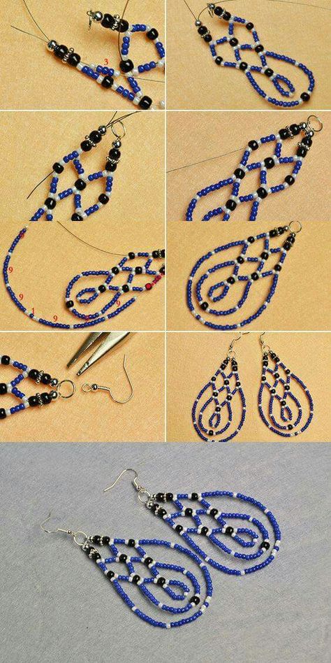 Seed Beads Earrings, Anting Manik, Beaded Earrings Tutorials, Beaded Earrings Diy, Seed Bead Tutorial, Beaded Earrings Patterns, Beads Earrings, Earring Tutorial, Beaded Jewelry Patterns