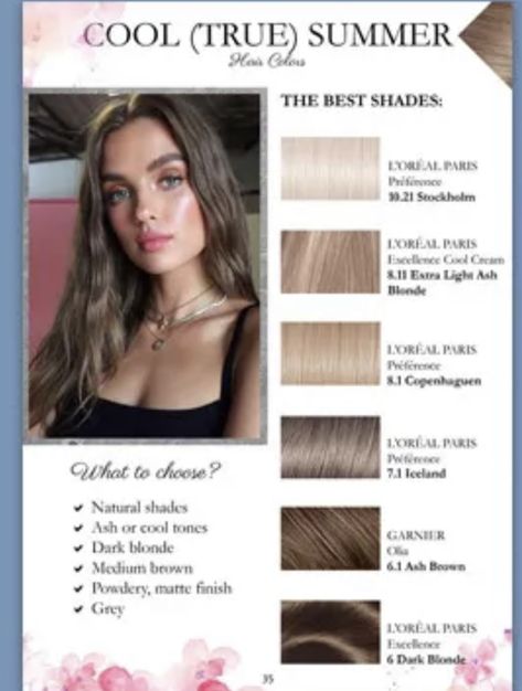 Palette Hair Color, Summer Brown Hair, True Winter Color Palette, Color Analysis Summer, Summer Skin Tone, Cool Summer Palette, Light Summer Color Palette, Cool Winter Color Palette, Summer Color Palettes