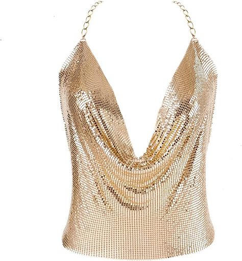 Glittery Top Outfits Night, Sparkly Tops For Women, Glitter Tank Top, Gold Sparkly Jewelry, Clubbing Tops, Clubbing Clothes, New Years Tops, Gold Tank Top, Sparkly Tops