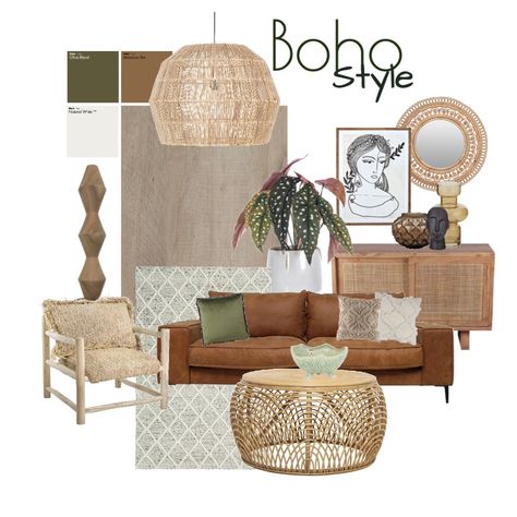 Furniture Boho Style, Boho Interior Style, Boho Interior Design Color Palette, Boho Style Decoration, Interior Styling Moodboard, Boho Interior Design Living Room, Bohemian Interior Design Style, Boho Mood Board, Living Room Boho Style