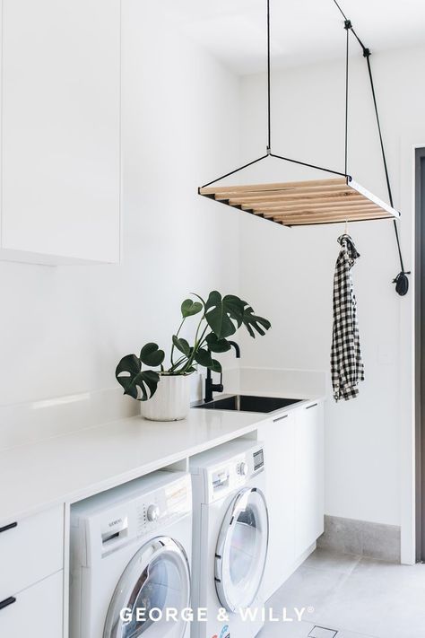 Laundry Hanging, Hanging Drying Rack, Dream Laundry Room, Laundry Rack, Laundry Room Renovation, Smart Tiles, Laundry Design, Modern Laundry Rooms, Laundry Room Remodel