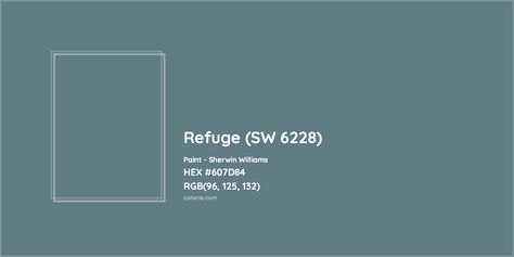 Sherwin Williams Refuge (SW 6228) Paint color codes, similar paints and colors Sw Refuge Paint, Sherwin Williams Refuge Paint Color, Refuge Sherwin Williams, Sw Refuge, Sherwin Williams Refuge, Teal Paint Colors, Munsell Color System, Sherman Williams, Analogous Color Scheme