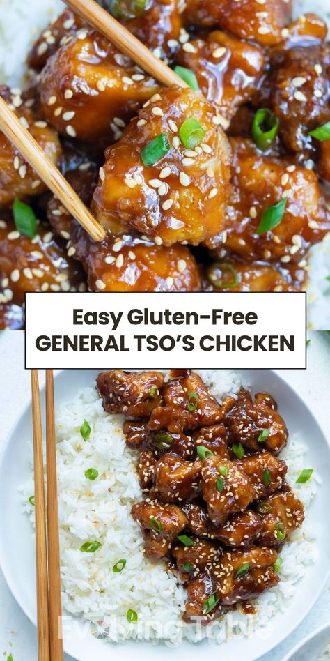 General Tso's chicken is the best gluten-free recipe you will ever try! Battered chicken thighs are lightly fried in oil and tossed in a sticky sauce made with soy sauce, chili peppers, garlic, and ginger. It’s quick and easy to make and is better for you than any Chinese restaurant. This chicken is so delicious and great for lunch or dinner. If you're a fan of General Tso's, then you have to try this easy gluten-free General Tso's chicken recipe! General Tao Chicken, Gluten Free Chinese Food, Gluten Free Asian Recipes, Battered Chicken, General Tso's Chicken Recipe, Chinese Food Restaurant, Gluten Free Chinese, Sticky Sauce, Gluten Free Sauces