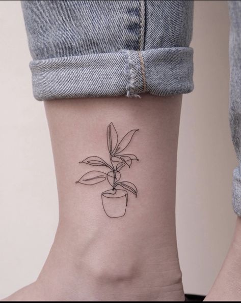 Plant Pot Tattoo Simple, Simple Rain Tattoo, Plant Small Tattoo, Line Art Plant Tattoo, House Plant Tattoo Simple, Tiny Potted Plant Tattoo, Hanging Plant Tattoo Simple, Line Work Plant Tattoo, Small Plant Tattoo Simple