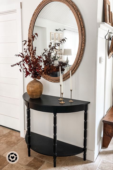 Simplify your entryway styling for a classic clean look. Follow my shop @live.love.shiplap on the @shop.LTK app to shop this post and get my exclusive app-only content! #liketkit #LTKfamily #LTKSeasonal #LTKhome @shop.ltk #entryway #falldecor #vintagestyle #transitional #furniture Console Table Ideas Entryway, Simple Entry Table, Half Moon Entry Table, Entry Table Styling, Console Table Decor Ideas, Console Table Ideas, Entryway Styling, Simple Entry, Moody Bedroom Ideas