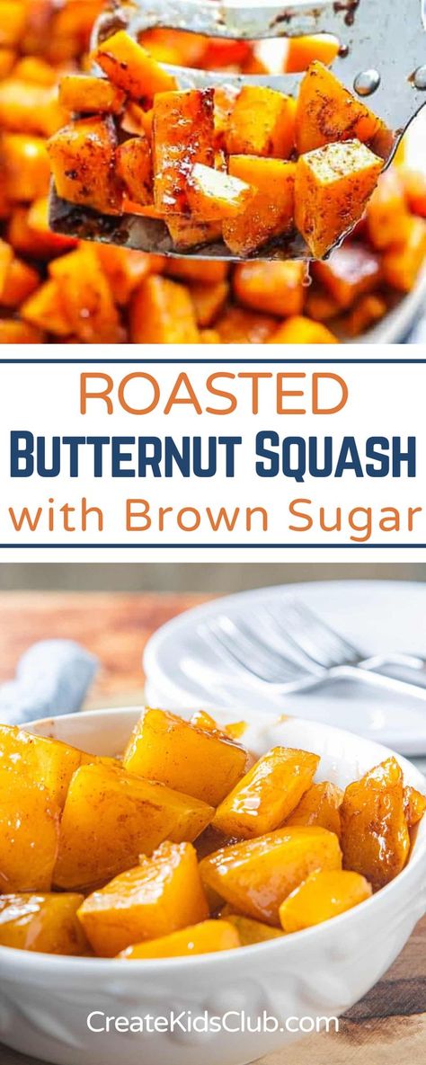 Roasted Butternut Squash with Brown Sugar and butter is baked into a delicious caramelized squash recipe that not only smells amazing but has a flavor that’s out of this world delicious. I developed this simple roasted butternut squash brown sugar recipe for kids, but it turned out to be my favorite as well. You could season the squash with nutmeg or allspice for a flavor substitution, if desired. Roasted Frozen Butternut Squash Oven, Butternut Squash Bites, How Do You Peel Butternut Squash, Squash Baked Recipes, Best Summer Squash Recipes, Small Butternut Squash Recipes, Baking Butternut Squash, How To Cook Butternut Squash In Instapot, What To Do With Frozen Butternut Squash