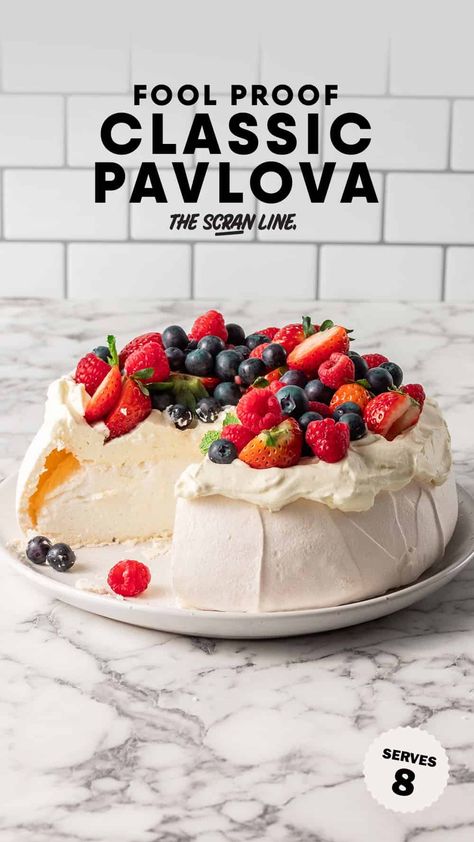 Pavlova Recipe (Fool Proof) Pavlova Recipe Easy, Australian Pavlova, Pavlova Photography, Classic Pavlova Recipe, Pavlova Toppings, Pavlova Dessert, Pavlova Cake, Grazing Platter, Dinner Party Desserts