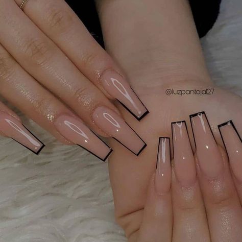 Gray French Tip Nails Coffin, Play Bunny Nails Acrylic, Easy Acrylic Ideas Nails, Square Nail Designs White Tip, Minimalist Coffin Nail Design, Box Tip Nails, Simple Edgy Nails Square, Cuffing Nail Design, Nude Fall Nails Acrylic