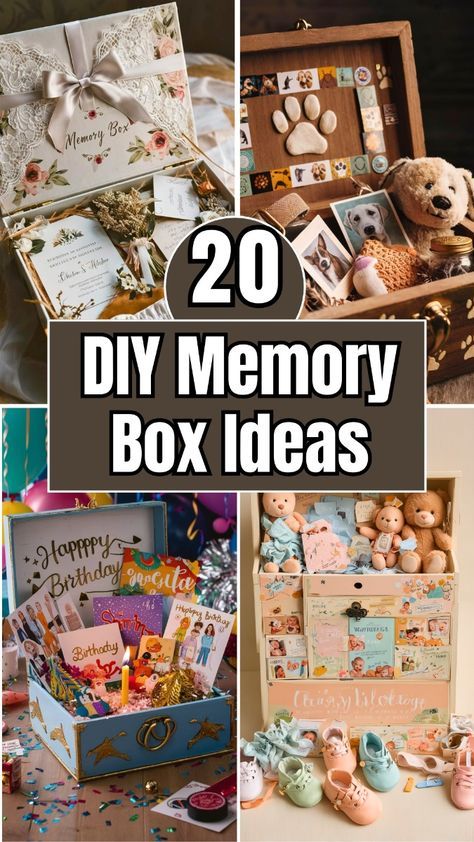 Dive into crafting your own DIY Memory Box with our easy-to-follow guide. Perfect for preserving precious moments, this tutorial will show you how to turn simple items into a timeless treasure. Start your sentimental journey today and keep your cherished memories alive forever! Momento Box Ideas, Memory Projects Ideas, Family Keepsake Crafts, Memory Box Decoration Ideas, Memory Boxes Diy, Memory Boxes For Kids, Show Box Ideas, Kids Memory Box Ideas, Baby Memory Box Ideas