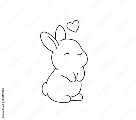 Bunny One Line Drawing, Bunny And Moon Tattoo, Cute Bunny Drawing Simple, Bunny Simple Drawing, Cute Bunny Tattoos Small, Draw Rabbit Easy, Bunny Outline Drawing, How To Draw A Rabbit, Simple Bunny Drawing