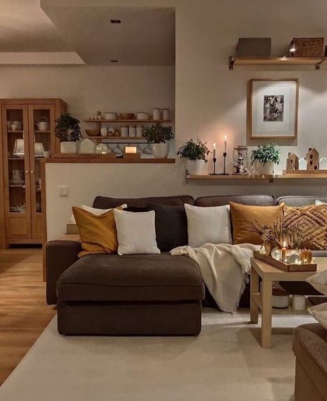 Brown Sofa Living Room, Brown Living Room Decor, Brown Couch Living Room, Cozy Interior Design, Brown Couch, Living Room Styles, Brown Living Room, Apartment Decor Inspiration, Decor Home Living Room