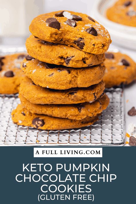 These Keto Pumpkin Chocolate Chip Cookies are one of our favorite healthy and sugar free treats of the fall! These soft and chewy cookies are so easy to make and are packed full of chocolate chips with lots of pumpkin and spice! All of the flavor, without the sugar. Keto Pumpkin Chocolate Chip Cookies, Keto Pumpkin Cookies, Desserts Pumpkin, Keto Treats, Desert Ideas, Pumpkin Cookie Recipe, Low Card, Pumpkin Desserts, Keto Pumpkin