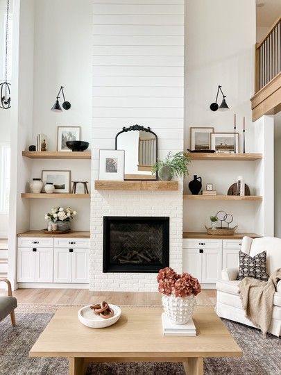 Shop our built ins Affordable finds, look for less, budget friendly, shelf decor, fireplace decor, coffee table decor, vase, vessel, pot, bowl, wall sconces, bookends #LTKunder100 #LTKhome #LTKsalealert Shelves Around Fireplace, Built In Around Fireplace, Fireplace Bookshelves, Built In Shelves Living Room, Shelf Decor Living Room, Living Room Built Ins, Fireplace Shelves, Fireplace Built Ins, Farmhouse Ideas