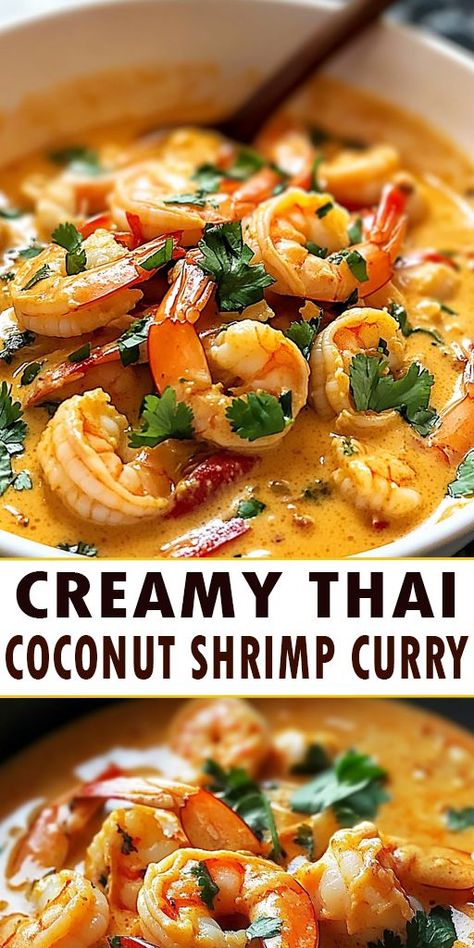 Dive into the flavors of Southeast Asia with this Creamy Thai Coconut Shrimp Curry recipe! 🌶️🥥 Bursting with vibrant colors and rich flavors, this easy-to-make dish is perfect for a weeknight dinner or a special occasion. 👉 Ready to spice up your dinner? Click through to get the full recipe and tips for making this Creamy Thai Coconut Shrimp Curry your new go-to dish! #ThaiCurry #CoconutShrimp #EasyRecipes #DinnerInspiration #Foodie #HealthyEating Shrimp And Chicken Curry, Shrimp Curry Coconut Milk, Shrimp With Curry Sauce, Easy Shrimp Curry, Easy Coconut Curry Shrimp, Thai Fish Curry Recipe, Coconut Rice And Shrimp Recipe, Curry Prawns Recipes Coconut Milk, Shrimp Recipes Curry