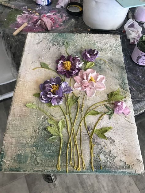 Decorative Tablo Art, Paste Painting Canvases, 3d Flower Painting Canvases, 3d Clay Painting On Canvas, 3d Painting On Canvas, 3d Art Painting, Sculpture Art Projects, Canvas Painting For Beginners, Abstract Poppies