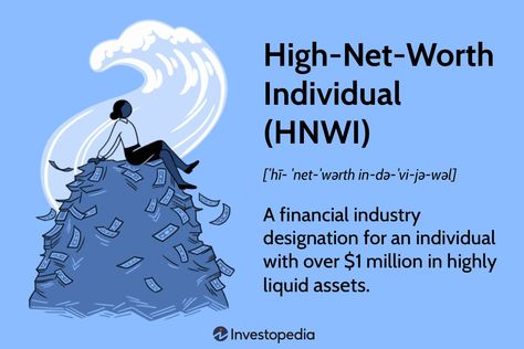 "High-net-worth individual" (HNWI) is a financial industry classification for a person with liquid assets above a certain figure. The minimum used is often $1 million. Investment Accounts, Money And Happiness, Estate Planning, Financial Institutions, Financial Services, 1 Million, Net Worth, Personal Finance, Finance