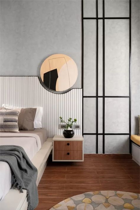 Wall Panel In Bedroom, Back Panel Design Bedrooms, Modern House Design Interior Bedrooms, Bed Back Panelling, Bedroom Interior Contemporary, Wall Panel Design Modern, Compact Bedroom Design, Bedroom Design Contemporary, 3bhk Flat Interior Design