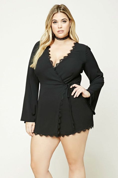 Product Name:Plus Size Wrap-Front Romper, Category:CLEARANCE_ZERO, Price:18.99 Plus Zise, Plus Size Party Dresses, Wrap Romper, Curvy Model, Plus Size Beauty, Plus Size Models, Forever 21 Pants, Plus Size Lingerie, A Plus