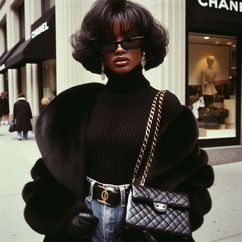 Glam Fall Outfits, Black Femininity Aesthetic 90s, 90s Photoshoot Black Women, Old Money Aesthetic Black Woman, 90s Aesthetic Black Women, Soft Luxury Aesthetic, Black Women 90s, Rich Black Women, Black Hollywood Glamour