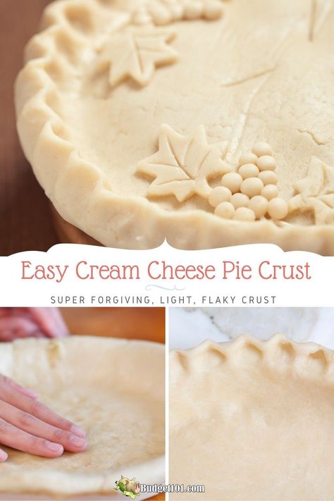 Budget101 - The combo of cream cheese & butter creates a super forgiving crust that doesn't get easily over-worked and is much easier to roll out. https://www.budget101.com/community/topic/cream-cheese-pie-crust/ | Facebook Easy Cream Cheese Pie, Cream Cheese Pie Crust Recipe, Cheese Pie Crust, Thanksgiving Posts, Cream Cheese Pie Crust, Cream Cheese Butter, Pie Crust Recipe Easy, Living Frugal, Pie Dough Recipe