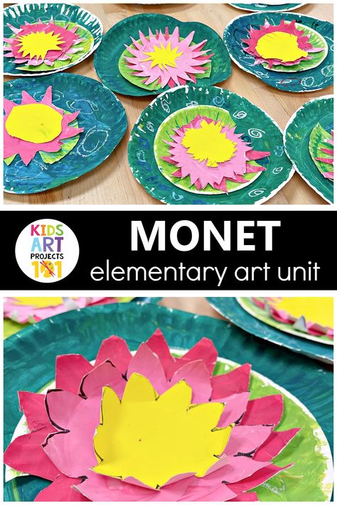 Claude Monet Art Project and Elementary Art Lessons - Kids Art Projects 101 Homeschool Art Activities, 3d Art Projects For Kindergarten, Art Lesson Preschool, One Class Art Lessons, Kindergarten Art Curriculum, Homeschool Art Projects Kindergarten, Book Art Preschool, Life Skills Art Projects, Elementary Drawing Projects