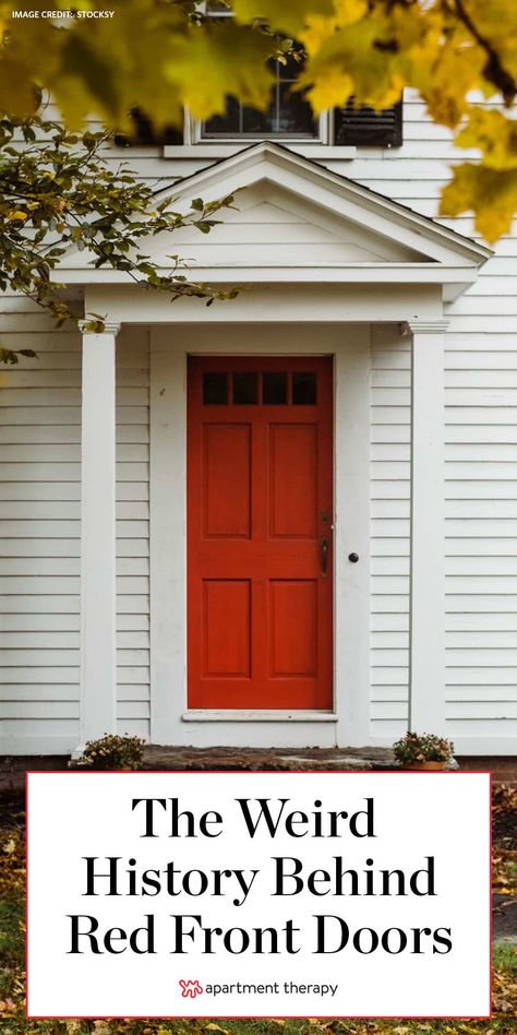 Red Front Doors, Colonial Front Door, Brick Colonial House, Red Door House, Symbol Of Luck, Front Door Styles, Red Front Door, Red Houses, Front Door Makeover