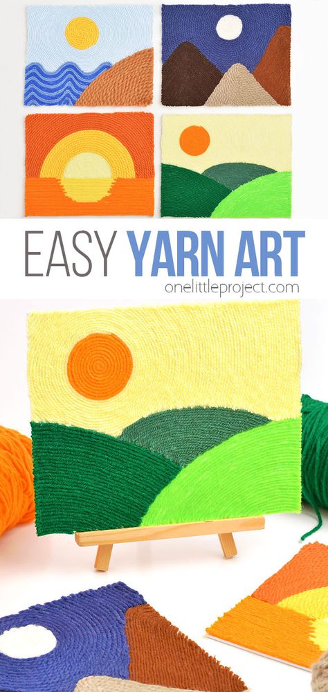 Photo of different yarn art versions Art Project For 3rd Grade, Art Ideas For Classroom, Fun Friday Art Activities, Who Am I Art Project, Paint With Yarn, Yarn Painting For Kids, Creative Art Projects For Kids, 4h Art Projects, Yarn Activity For Kids