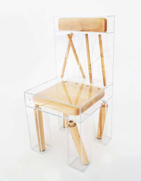 An Exploded Chair Made Using a Wood Chair Disassembled and Sealed Within Clear Acrylic Boxes Poltrona Design, Chaise Design, Take A Seat, Cool Chairs, A Chair, Interior Furniture, Objects Design, Unique Furniture, Modern Chairs