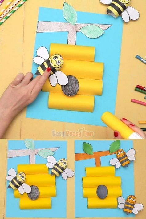 Bee Crafts For Kids, Bee Activities, Crafts For Kids Paper, Insect Crafts, Hand Crafts For Kids, Animal Crafts For Kids, Bee Crafts, Paper Towel Roll Crafts, Crafts Paper