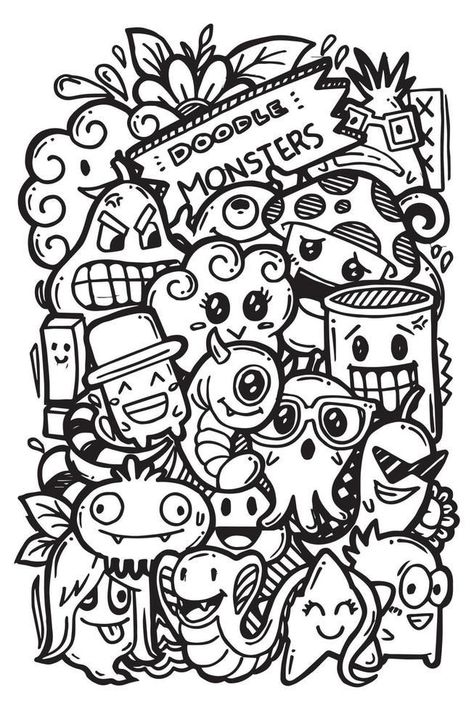 Doodle Cartoon Art, Doodle Drawings Colourful, Cute Graffiti Doodles, Easy Doodle Art Design, Shape Doodles, Doodle Art Coloring Pages, Cartoon Doodle Art, Doodle Words, Graffiti Coloring Pages