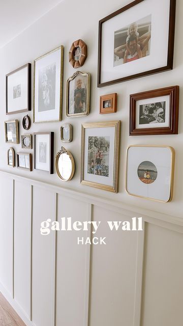 Yeah Baby Goods on Instagram: "Anyone else have a husband who groans every time you mention a gallery wall? 🙋‍♀️ Brent came up with this brilliant hack that makes it soooo much easier! I made sure to document each step when we did the family wall at @theathensaframe. The hardest part will be picking which pictures to use!  #gallerywall #gallerywallinspo #gallerywalldecor #entryway #homedesign #homestyle #picturewall #homeimprovement #homeprojects #airbnb #cabindecor #aframe #momanddad #husbandandwife #husbandandwifeteam #familyphotos #lifehack" Gallery Wall Front Entrance, Art Gallery Foyer Entryway, Large Frame Gallery Wall Living Room, Family Photo Wall Entryway, Pictures On Small Wall, Stairwell Gallery Wall Ideas, Picture Frame Hallway, End Of A Hallway Decor, Gallery Wall Above Wainscoting