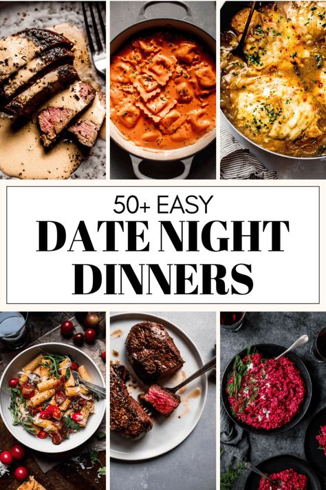 Here's 50+ date night dinner recipes that are easy and satisfying, so that you can have fun in the kitchen together & enjoy a delicious meal! Essen, Home Made Meals Dinners, Recipe For Date Night, Amazing Meals Dinners, Healthy Yummy Recipes Dinner, Easy Fancy Dinner Ideas, Family Style Dinner Recipes, Quick And Easy Weeknight Meals, Meal To Cook For Boyfriend