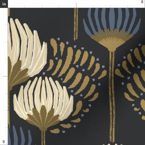 1920 Blossom Floral Wallpaper - Black, Fabric | Spoonflower 1920s Luxury, Formal Dinning Room, Sew Blankets, Fancy Living Rooms, Polartec Fleece, Ear Muffs, Wallpaper Black, Deco Floral, Periwinkle Blue