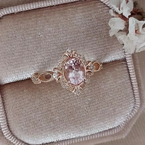 Vintage Art Deco Rings Oval Morganite & Diamond Wedding Ring 14K Rose Gold | eBay Diamond Ring All Around, Rose Gold Morganite Ring Vintage, Vintage Rings Rose Gold, Rose Gold And Morganite Ring, Vintage Rings 1920s, Wedding Ring Morganite, Topaz Wedding Ring Yellow, Oval Cut Engagement Ring Rose Gold, Wedding Rings Elegant Unique