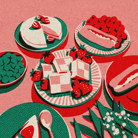 Risograph Illustration, Cake Art Print, Vintage Colour Palette, Kampot, Riso Print, Illustration Painting, Screenprinting, Positive Outlook, Freelance Illustrator