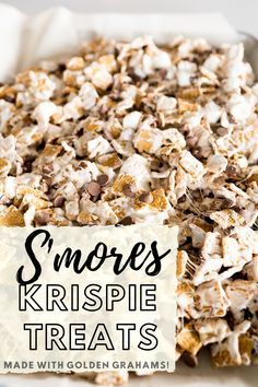 Golden Graham Rice Crispy Treats, Healthy Smores Bars, Smores Treats Golden Grahams, Smores Marshmallow Treats, Smores Crispy Treats, Smores Krispie Treats, Easy Bars For Bake Sale, Smores Halloween Treats, Indoor Smores Golden Grahams