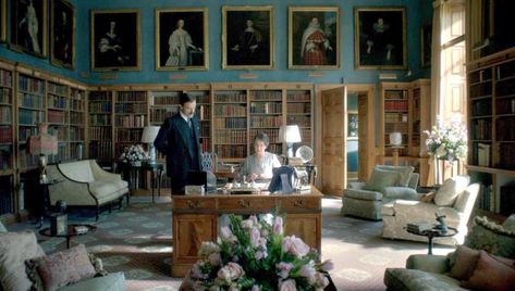 The Crown at Clarence House - The Large Library - filming location Wilton House, Lancaster House, The Crown Series, St James's Palace, All White Bedroom, English Living Room, Official Residence, Clarence House, King Bedroom Sets