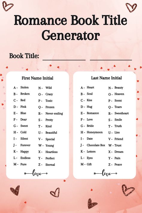 Good Title Ideas, Wattpad Stories Name Ideas, Story Name Ideas Writing Prompts, Good Wattpad Story Names, Romance Book Name Generator, Title For Wattpad Story, Fantasy Romance Book Title Ideas, Aesthetic Story Title Ideas, Book Titles Ideas Wattpad Romance