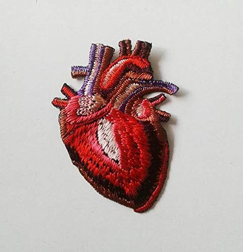 Amazon.com: EmbroideryMoks Heart Patch - Anatomical Heart Patch Embroidered: Handmade Anatomical Heart Art, Handmade Patch, Embroidery Hearts, Heart Patch, Heart Patches, Cool Patches, Anatomical Heart, Embroidered Heart, Iron On Applique