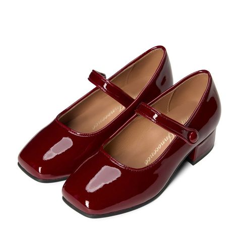 For this school season we created wear-forever shoes that'll elevate anything you style them with. These Holly heels have been crafted from glossy leather in a sweet Mary Jane shape with square toes and a buckle-fastening strap. Maroon Mary Janes, Burgundy Mary Janes, Dark Red Shoes, Red Mary Janes, Red Mary Jane Shoes, Shoes Mary Janes, The Red Shoes, Summer Pumps, Mary Janes Shoes