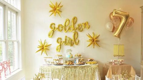 Top Golden Birthday Ideas for a Glittering Celebration | Petal Talk Gold Birthday Theme Ideas, Kid Golden Birthday Ideas, 7th Golden Birthday Ideas, Golden Third Birthday Party, Two Golden Birthday, The Golden One First Birthday, Golden Birthday Party Decorations, You’re So Golden Birthday, 5th Golden Birthday Ideas Girl