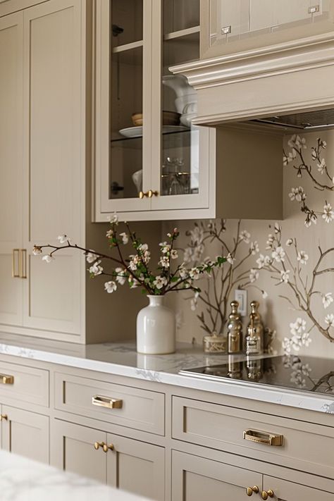 Cream Colored Kitchen Cabinets With Black Hardware, Light Color Cabinets, Modernizing Kitchen Cabinets, Cabinets That Come Down To Counter, Kitchen Ideas Tan Cabinets, White And Cream Kitchen Cabinets, Kitchen Beige Color, Color Of Cabinets In Kitchen, Beige Cabinet Paint Colors