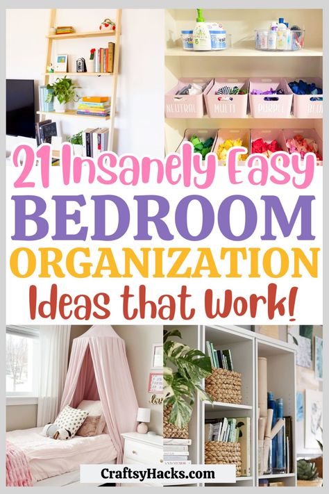 Discover the ultimate guide to declutter and organize your bedroom, transforming it into a serene retreat. These home organizing tips offer simple yet effective bedroom ideas for a clutter-free space. Organising Bedroom Storage Ideas, Teenage Room Organization Ideas, Teenage Room Organization, Organizing Small Rooms Bedrooms, How To Declutter My Bedroom, Organizing Shelves Bedroom, Storage Ideas For Teenage Girls Room, Tidy Bedroom Inspiration, Clutter Free Bedroom Ideas