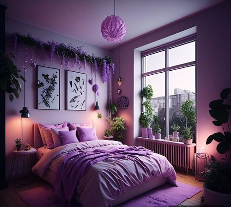 Bedroom With Lavender Accents, Pink And Lavender Room Ideas, Bedrooms Purple Aesthetic, Lavender And Pink Bedroom Ideas, Room Decor For Purple Walls, Lavender Aesthetic Bedroom Ideas, Bedroom Ideas Purple Walls, Lavender Walls Bedroom Ideas, Bedroom With Lilac Walls