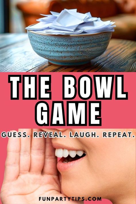 Get ready for a hilarious party game that's perfect for large or small groups of people! The Bowl Game is a conversation starter like no other, making it a must-have for your next game night. Whether you're playing with kids, teens, or adults, this game is sure to bring the laughs. The bigger the group, the better the fun! Players take turns guessing which funny fact belongs to which person in the circle. With The Bowl Game, you'll learn new things about your friends and family while having a blast! The Bowl Game, Playing With Kids, Learn New Things, Party Tips, Large Crowd, Bowl Game, Best Party, Party Game, Having A Blast