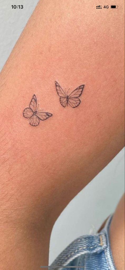 Small Dainty Tattoos Butterfly, Cute Dainty Butterfly Tattoo, Cute Simple Tattoo Ideas For Women, Small Butterfly Tattoo With Initials, Butterflies Around Words Tattoo, Combined Tattoos Ideas, Small Butterfly Back Tattoo, Small Monarch Butterfly Tattoo On Wrist, March Butterfly Tattoo