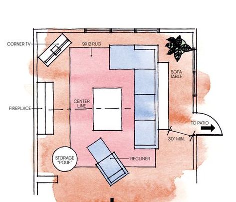 Long Living Room Layout, Sectional Living Room Layout, Long Narrow Living Room, Rectangle Living Room, Corner Sofa Living Room, Fireplaces Layout, Family Room Layout, Living Room Floor Plans, Rectangular Living Rooms