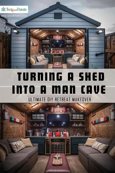 Create the ultimate retreat with our guide on turning a shed into a man cave. This project will transform your ordinary shed into a cozy and functional space for relaxation and entertainment. Learn how to optimize the interior layout, choose the right furnishings, and add personal touches to make your man cave truly unique. From practical tips to creative ideas, our guide covers everything you need to know about turning shed into man cave. Visit now: Twigandthistle.com Interior Layout, Makeover Tips, Functional Space, Your Man, Choose The Right, Creative Ideas, Man Cave, A Man, Turning