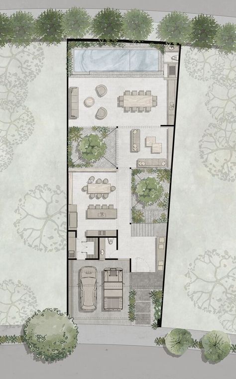 Garden House Floor Plan, Small Villa Floor Plan, Twin House Design, Townhouse Layout, Japanese House Plan, Villa Layout, Residential Architecture Plan, Japanese Modern House, Modern Japanese House