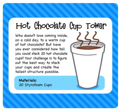 Seesaw Activity - Winter STEM: Hot Chocolate Cup Tower Hot Chocolate Stem Activity, Chocolate Stem Activities, Hot Chocolate Day At School, Hot Chocolate Theme Preschool, Hot Chocolate Activities For Kids, Hot Chocolate Preschool Activities, Hot Chocolate Activities Preschool, Chocolate Olympics, Chocolate Touch Activities